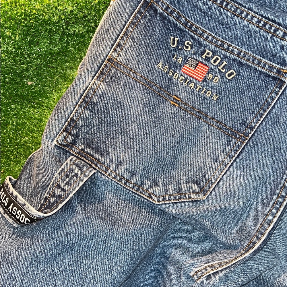 Vintage US Polo Assn Mens Size 34 Blue Denim Jean Shorts Carpenter Baggy Y2K - Picture 2 of 5